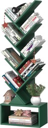 SHEEPAM 9 Tier Tree Bookshelf,Christmas Green Bookcase for Narrow Space, Storage Organizer Floor Standing Bookshelves for Books, Tall Book Case for Home Office, Living Room, Bedroom