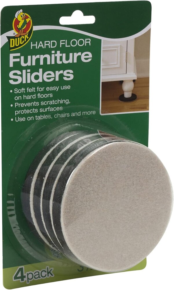 Duck Brand Felt Furniture Sliders for Hard Floors, 3.5 Inch Width, 4 Pack
