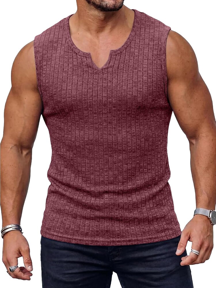 JEMLDL Men's Tank Tops Sleeveless Knit Ribbed V Neck Casual Summer Workout Muscle Shirts Gym Athletic Tee