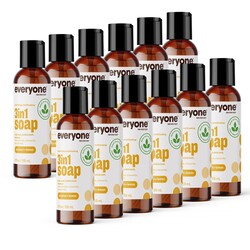 Everyone 3-in-1 Soap Body Wash, Bubble Bath, Shampoo, Travel Size, 2 Ounce (Pack of 12), Coconut and Lemon, made with Essential Oils for Men and Women
