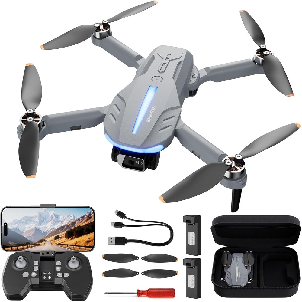 Drone with 4K Camera for Adults - B16 GPS Under 250g, Brushless Motor, Lightweight and Foldable RC Quadcopter for Beginners Toys Birthday Present, 50 Mins Long Flight