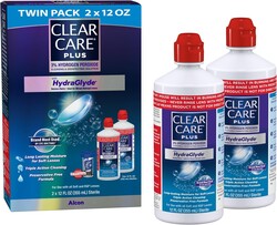 CLEAR CARE PLUS Cleaning & Disinfecting Contact Lens Solution (12 oz, Pack of 2), HydraGlyde Moisture Matrix, For Soft & RGP Lenses, Preservative-Free, Included Lens Case, Deep Cleaning Action