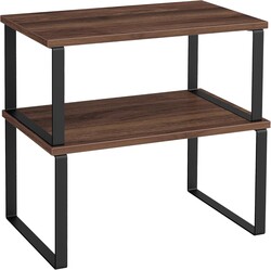 SONGMICS Cabinet Organizer Shelf, Set of 2 Kitchen Counter Shelves, Kitchen Storage, Spice Rack, Stackable, Expandable, Metal and Engineered Wood, 11.7 Inches, Walnut & Matte Black UKCS020K01