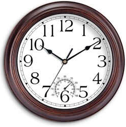 KECYET 8.5 Inch Outdoor Wall Clock with Thermometers, Vintage Silent Wall Clocks Battery Operated, Retro Non-Ticking Clock Decorative for Living Room, Patio, Kitchen, Office, Bathroom, Bedroom(Bronze)