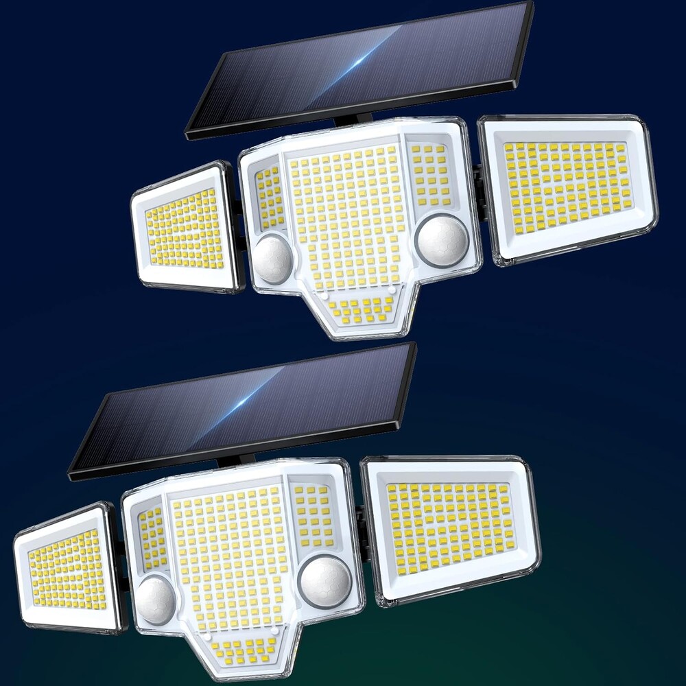 2026 Motion Sensor Solar Lights Outdoor Waterproof, 4000LM Solar Flood Lights with Dual PIR & Curved 300° Wide Beam, Larger 3500mAh Adjustable Solar Security Spot Lights for Yard-2Pack Black