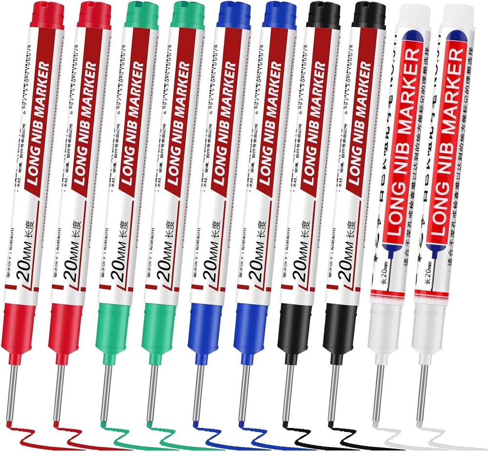 Thboxes 10 Pack Long Nib Marker, 20mm Long Head Deep Hole Markers Waterproof Construction Markers Deep Reach Pen for Carpenter Woodworking Metal