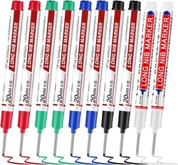 Thboxes 10 Pack Long Nib Marker, 20mm Long Head Deep Hole Markers Waterproof Construction Markers Deep Reach Pen for Carpenter Woodworking Metal
