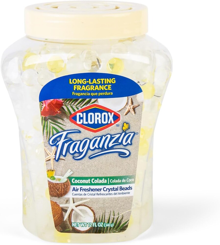 Clorox Fraganzia Crystal Beads Air Freshener, Long Lasting Room Deodorizer and Odor Eliminator Gel Beads to Freshen Home, Car, or Office, Coconut Colada Scent, 12 Fl Oz