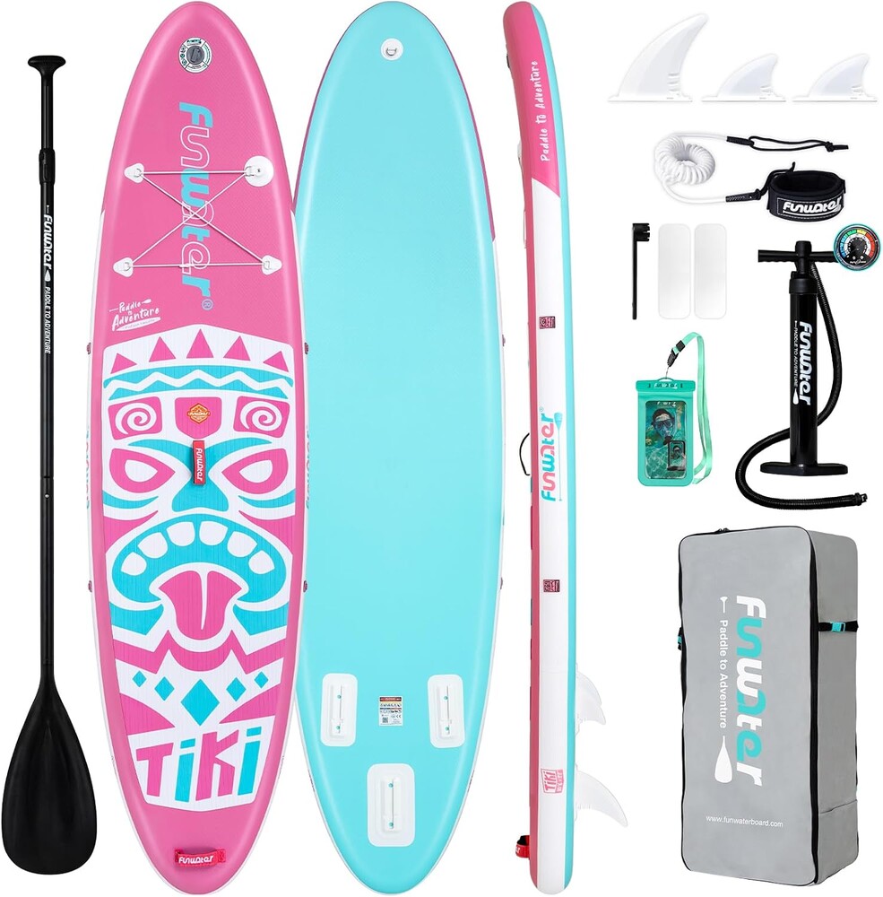 FunWater 8'/10'/10'6"/11'6" Inflatable Stand Up Paddle Board with Premium SUP Paddleboard Accessories, Wide Stable Anti-Slip EVA Deck,Paddle Boards for Adults & Youth of All Skill Levels