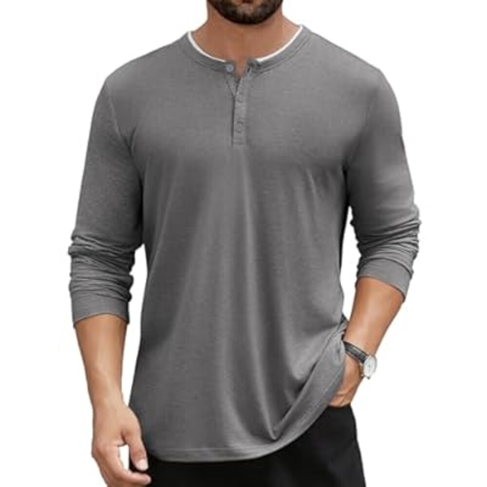 Hardaddy Men's Long Sleeve Henley Shirts Casual Color Block Henley Button T-Shirt Tops