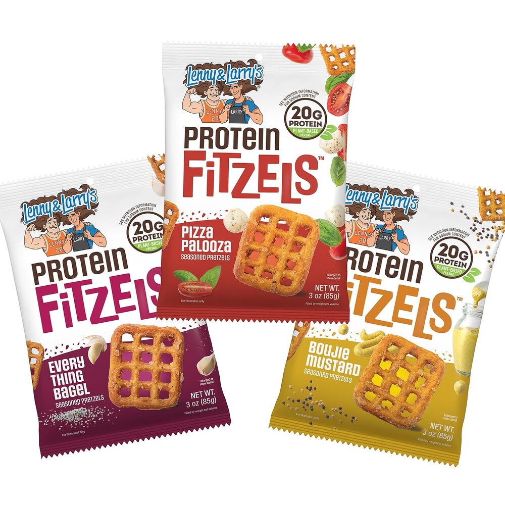 Lenny & Larry's FITZELS Variety Pack, 3 Flavors, 12 Count- Savory Pretzel Snacks Incredibly Tasty, High Protein Salty, Vegan, 20 g's of Plant Based Protein, 3 oz Each