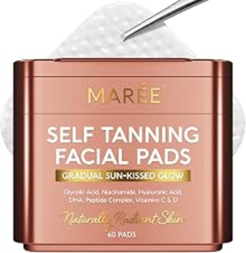 MAREE Self Tanning Facial Pads - Exfoliating Glow Pads & Tan Towels for Face & Body - Travel Size Self Tanner Wipes for Sunless Face Tanning - No Rinse Gradual Natural Fair to Medium Tan Towelettes