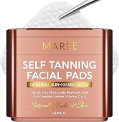 MAREE Self Tanning Facial Pads - Exfoliating Glow Pads & Tan Towels for Face & Body - Travel Size Self Tanner Wipes for Sunless Face Tanning - No Rinse Gradual Natural Fair to Medium Tan Towelettes