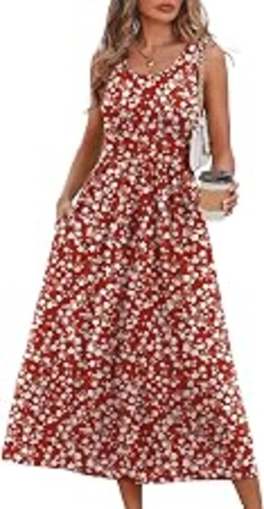 WIHOLL Summer Dresses for Women Flowy Casual Midi Dress Beach Vacation Sundresses with Pockets