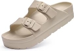 Goosecret Women's Comfortable Arch Support Walking Platform Sandals | Lightweight Chunky Slip-On Foam Slides with Adjustable Buckle, Sandals for Beach and Daily Wear