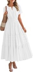 BTFBM Womens Summer 2026 Casual Midi Maxi Dresses Lightweight Short Sleeve V Neck Elastic Waist Boho Beach Dress Pockets