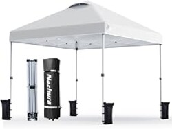 Nazhura 10' x 10' Pop Up Canopy Tent with Sand Weight Bag, Freestanding Sun Shelter for Picnic and Camping, One Person Setup and Height Adjustable (White)