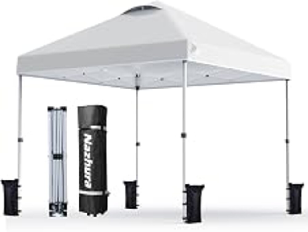Nazhura 10' x 10' Pop Up Canopy Tent with Sand Weight Bag, Freestanding Sun Shelter for Picnic and Camping, One Person Setup and Height Adjustable (White)