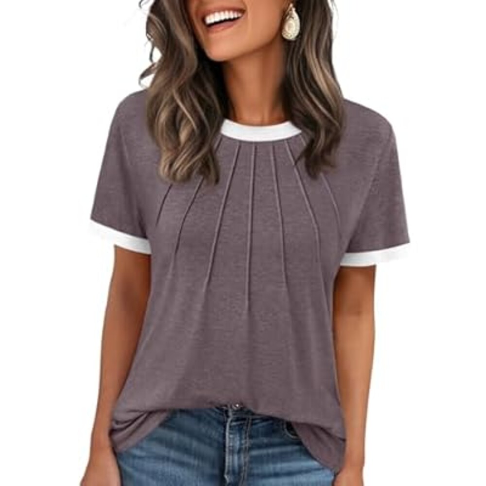 AUTOMET Womens Shirts Short Sleeve Tops Business Casual Tee Spring Summer Clothes Trendy Fashion Dressy Blouses Outfits 2026