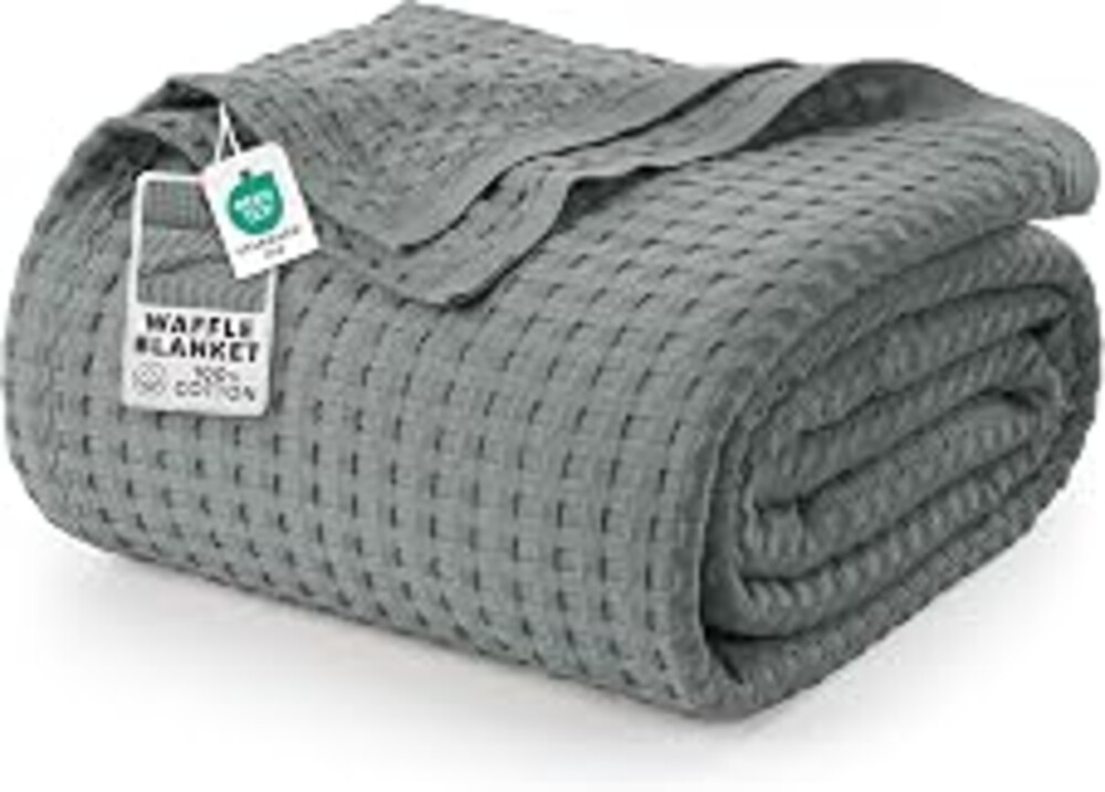 Utopia Bedding 100% Cotton Waffle Weave Blanket King Size for Bed - Lightweight, Breathable Summer Blankets Soft and Cozy, Gifts for Women Home Room Decor (Cool Grey, 90x108 Inch)