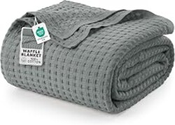 Utopia Bedding 100% Cotton Waffle Weave Blanket King Size for Bed - Lightweight, Breathable Summer Blankets Soft and Cozy, Gifts for Women Home Room Decor (Cool Grey, 90x108 Inch)
