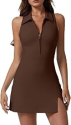 QINSEN Womens Zip Front Tennis Dress Polo Collar Racer Back Workout Golf Dresses Build in Shorts with Pockets