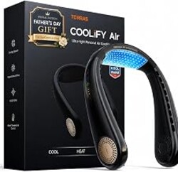 TORRAS COOLiFY Air 2026 Upgraded Neck Fan Air Conditioner, Dual-Airflow Pro Cooling, Ultra Light Portable Fan Rechargeable, Personal Cooling Fan Travel Essentials, Gift for Dad Husband Father, Black