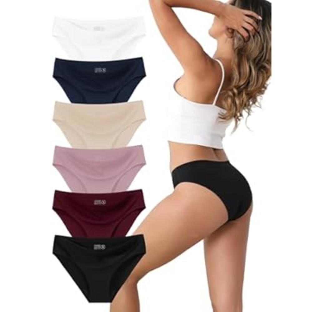 WAYIQE Women's Seamless Underwear 6-Pack, Like a Second Skin, No Show No Feel, Mid/Low Rise Bikini for Everyday Comfort