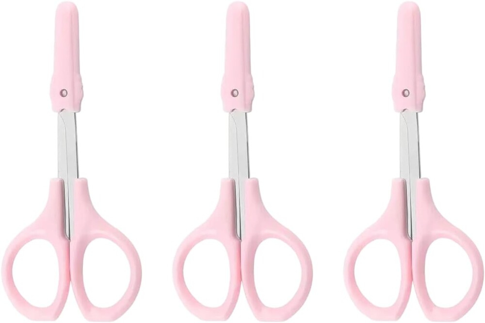 3 Pack Pink Grooming Scissors Set, Stainless Steel Eyebrow Scissor Facial Hair Trimming Scissor, Small Beauty Scissors for Nose Hair/Beard/Eyelash/Beauty Enthusiasts(3.8in)