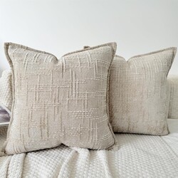 OYIMUA Christmas Decorative Throw Pillow Covers Neutral Oatmeal 18x18 Set of 2 Boho Thick Textured Chenille Farmhouse Couch Fall Throw Pillows Accent Modern Pillow Case for Couch Sofa Bed