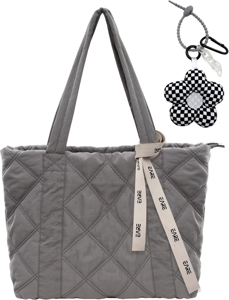 Puffer Quilted Tote Bag for Women Puffy Padded Purse with Zipper Work Nylon Soft Purse
