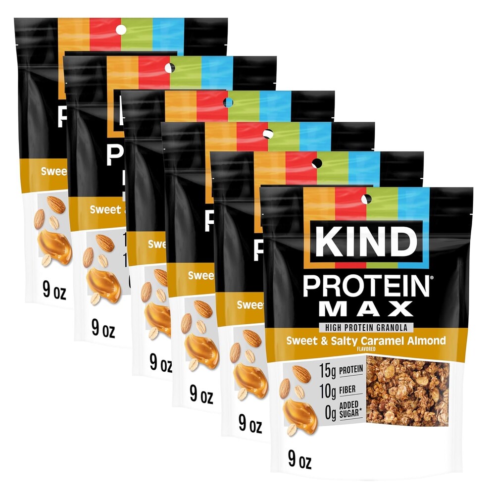 KIND Protein MAX Granola, Sweet & Salty Caramel Almond, Gluten Free, High Protein, Keto Snacks, 15g Protein, 9oz, 6 Count