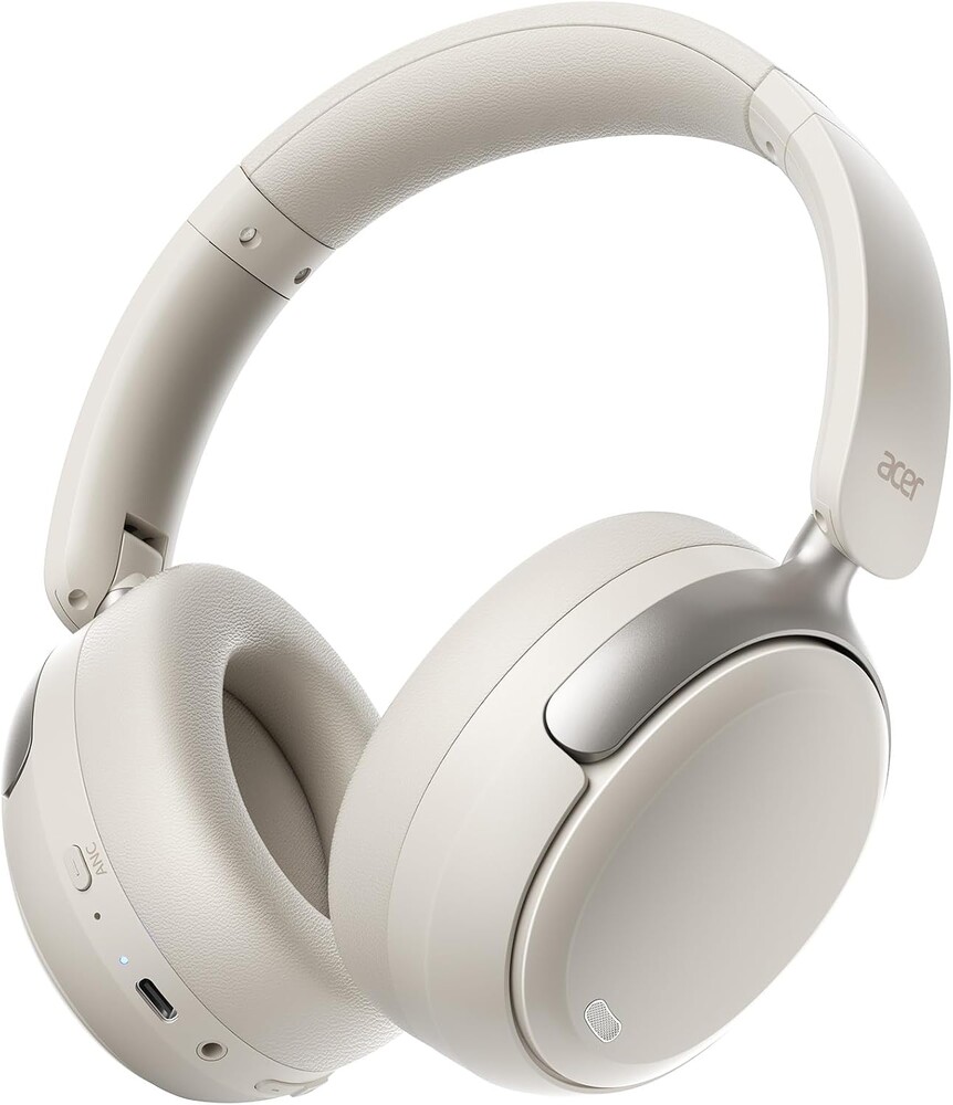 Acer OHR516 Active Noise Cancelling Headphones, Over Ear Wireless Bluetooth, 60H Playtime, 40mm Drivers, Low-Latency Mode, ENC Clear Calls, Foldable Comfortable Design (White)