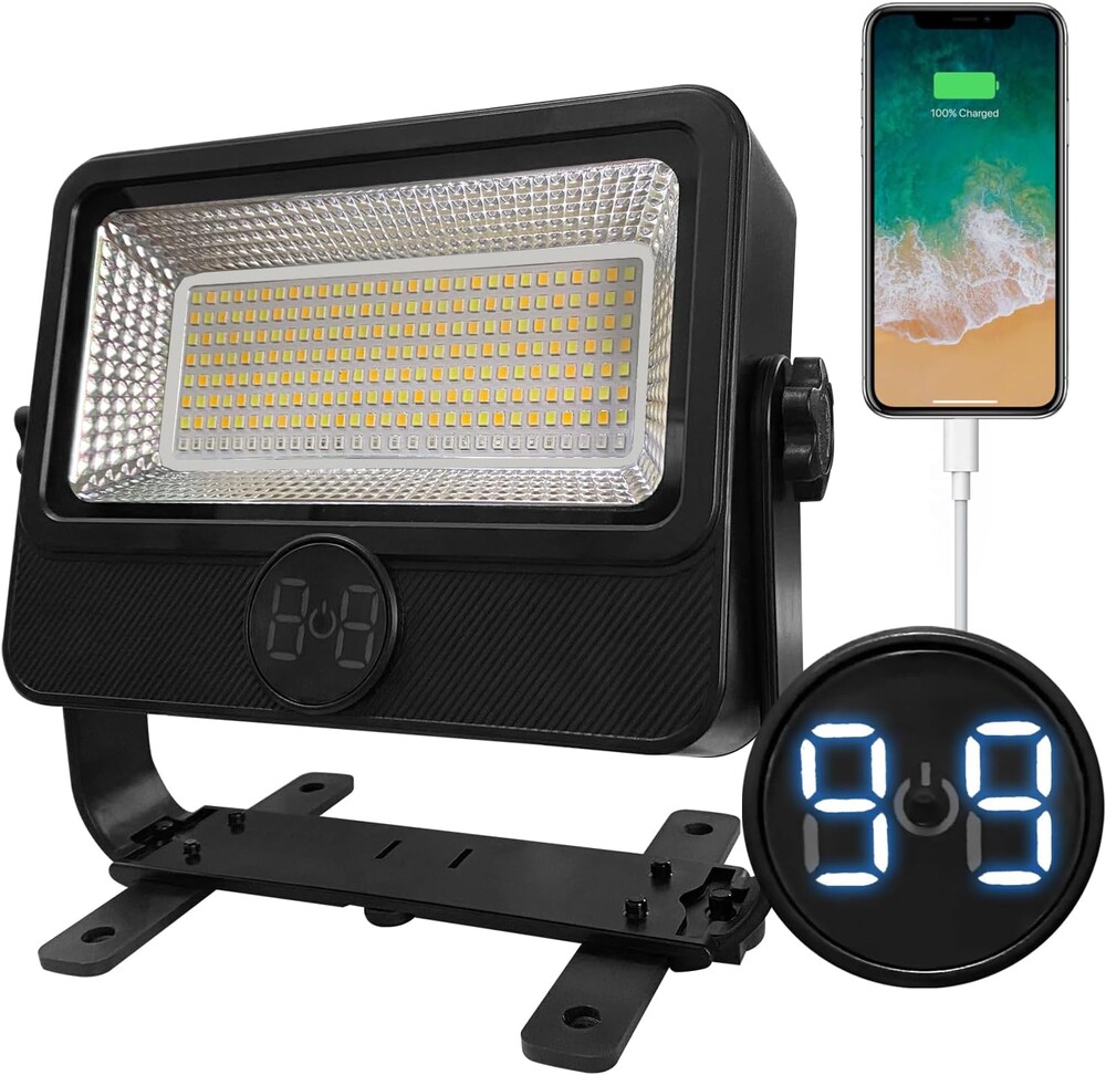 70W Solar Rechargeable Work Light 7000LM, 232 LEDs, 3600mAh, 8H Runtime, IP66 Rainproof, 5 Modes Portable LED Work Light for Emergency, Camping & Repair