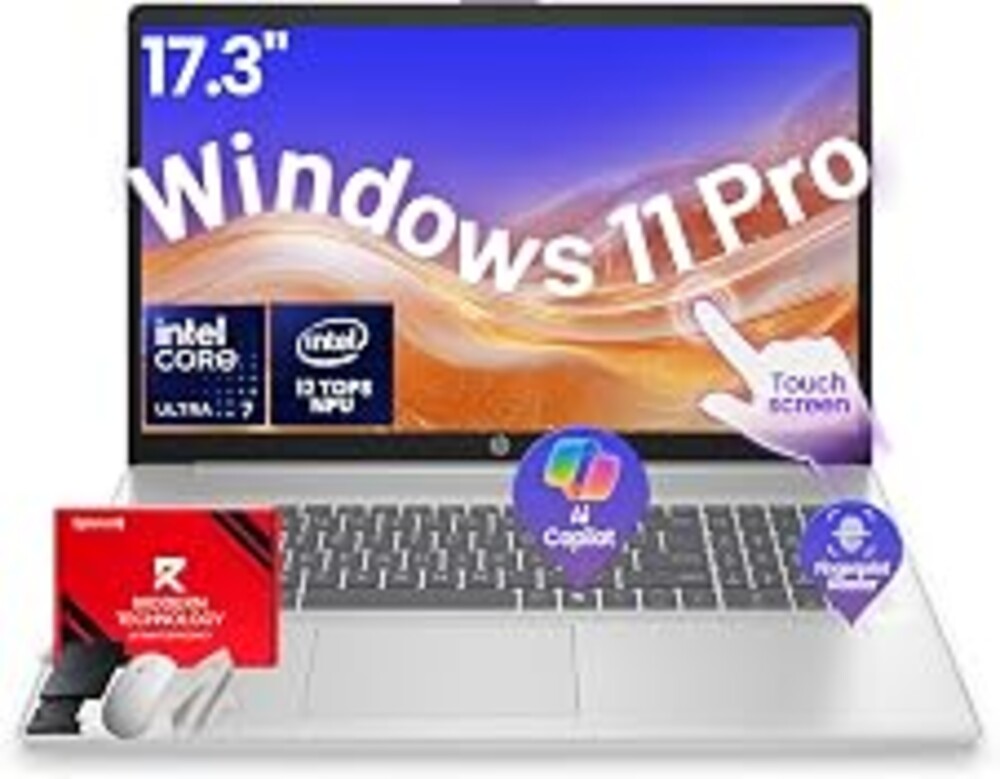 HP 17-inch Touchscreen AI Laptop – Intel 12-Core Ultra 7 255U (UP to 5.2GHz) with 12 Tops NPU, 32GB DDR5, 1TB SSD, 17.3" HD+ Touch Display, Fingerprint Reader, Backlit KB, Win 11 Pro/Accessories