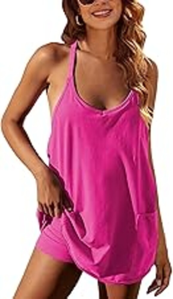 Faleave Women's Summer Sleeveless Mini Dress Athletic Dress Spaghetti Strap Short Tennis Dress with Pockets
