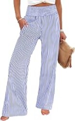 ANRABESS Womens Striped Gingham Palazzo Pants | Wide Leg Smocked High Waisted Pajama Pants, Lounge & Casual, Summer Fall Cute Pants with Pockets