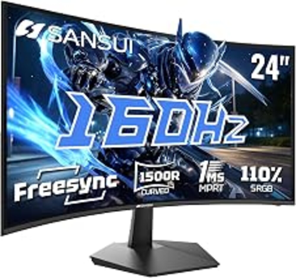 SANSUI 24 Inch Curved 160Hz Gaming Monitor,1500R Curved Gaming Monitor FHD 1080P Computer Monitor,MPRT 1ms Fast VA Display,Freesync,HDR,3000:1, HDMI2.0,DP1.4, VESA Support(ES-G24C1L HDMI Cable Incl.)