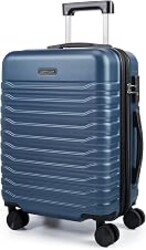 LIGHT FLIGHT Expandable Carry On Luggage 22x14x9 Airline Approved with Double Spinner Wheels, 20 Inch Lightweight Hard Shell Rolling Suitcases with TSA Lock, Blue
