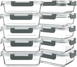 KOMUEE 10 Packs 30 oz Glass Meal Prep Containers,Glass Food Storage Containers with Lids,Airtight Lunch Bento Boxes,Microwave,Freezer and Dishwasher,Gray