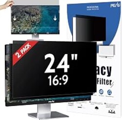 Peslv [2-Pack] 24 Inch Privacy Screen for Computer Monitor 16:9 Aspect Ratio, Eye Protection Anti Blue Light Glare Shield, 24inch Removable Black Blackout Anti Spy Desktop Security Private Filter
