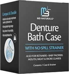 Denture Bath Case and Retainer Case, Denture Bath Cup for Invisalign Retainers Mouthguards Dentures Cleaner Kit with Strainer Spill-Free Portable Retainer Cleaner Case by M3