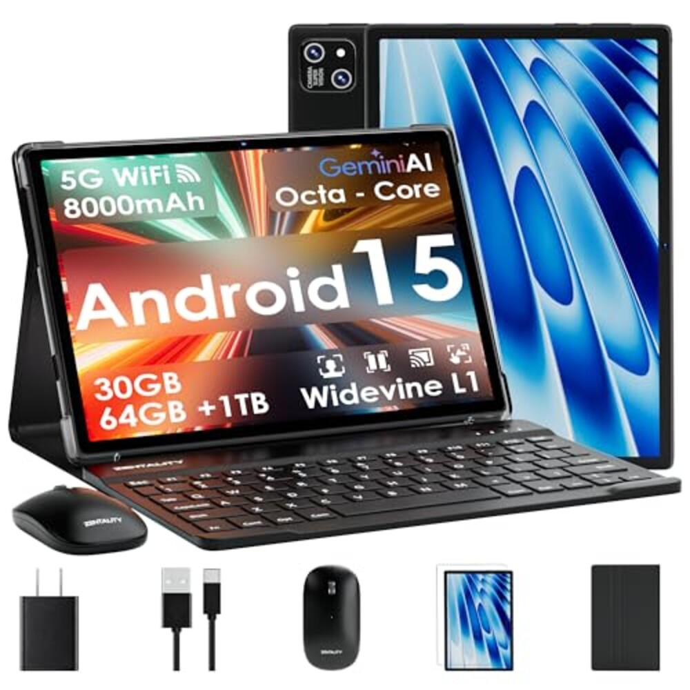 2026 Tablet 10 inch Android 15 Tablet with Keyboard 30GB RAM + 64GB ROM (Expand 1TB ) IPS Display Octa-Core Processor 8000mAh 5G WiFi BT 5.0 w/ Gemini AI, Face Unlock, Split Screen, Screen Mirroring