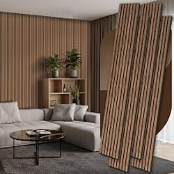 4 Pack Wood Panels for Wall, 106.3" × 11" Wood Slat Acoustic Panels for Wall, Soundproof Panels, 3D Fluted Panels for Interior Wall Decor (Walnut)