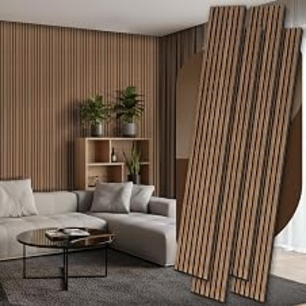 4 Pack Wood Panels for Wall, 106.3" × 11" Wood Slat Acoustic Panels for Wall, Soundproof Panels, 3D Fluted Panels for Interior Wall Decor (Walnut)