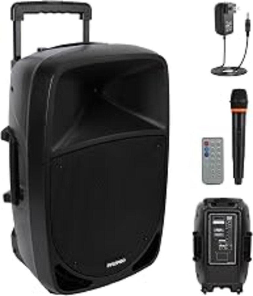 1200W Portable Bluetooth PA Speaker - 12’’ Subwoofer, LED Battery Indicator Lights w/Built-in Rechargeable Battery, MP3/USB/SD Card Reader, and UHF Wireless Microphone - Pyle PSBT125A