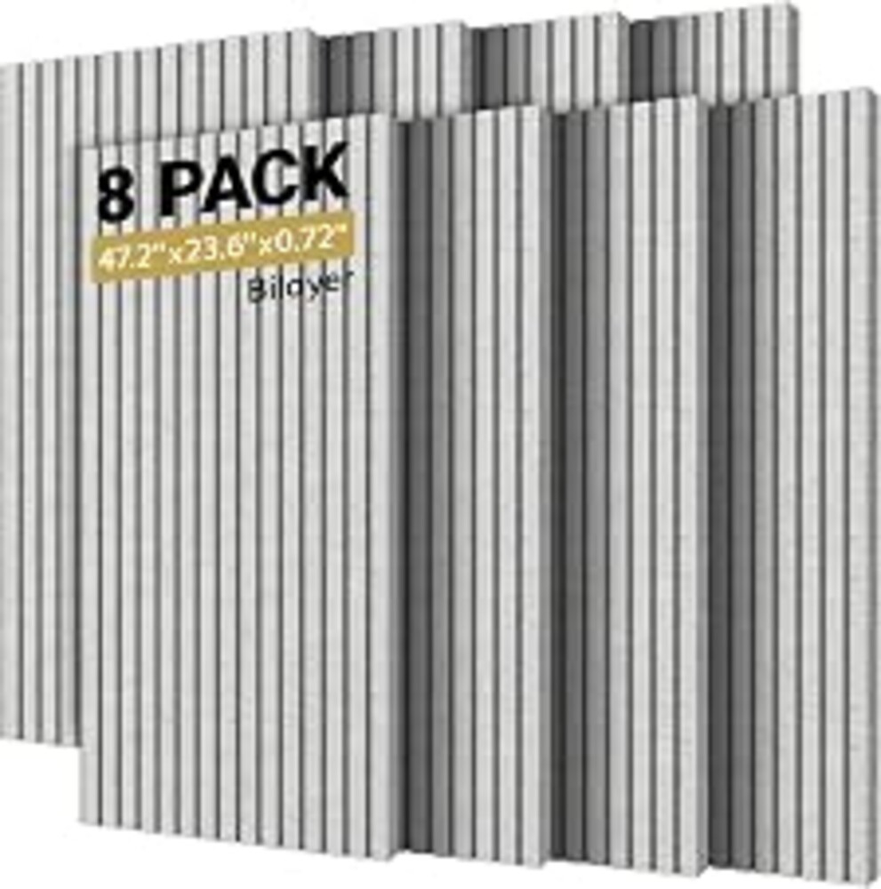 TONOR Dual-Layer Thickened Acoustic Wall Panels Self Adhesive, 8 Pack 47.2"x23.6"x0.72" High Density Large Sound Proof Panels for Walls, Peel and Stick Wall Panels for Interior Wall Décor, Grey