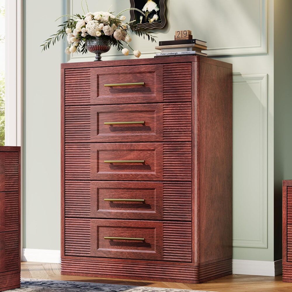 RECHHX 5 Drawer Dresser for Bedroom Farmhouse White Wood Chest of Drawers for Bedroom Dresser, Rustic 46" Tall Wide Drawers Dressers Wooden Closet Storage Cabinet, Hallway, Living Room