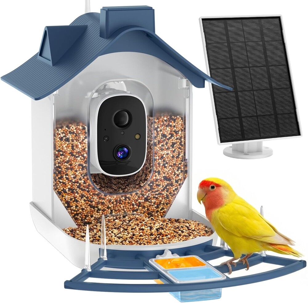 Smart Bird Feeder with Camera, AI Bird Identification, Solar Powered Wireless Outdoor Bird Watching Camera, Auto Capture Video & Instant Notifications for Bird Lovers