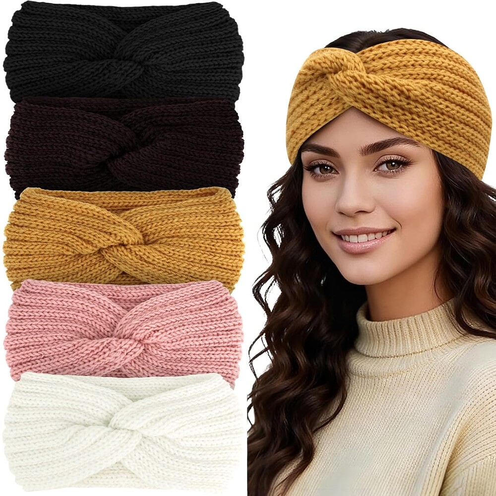 YARIEW Winter Headbands for Women Ear Warmers Wide Headbands for Women Winter Accessories Knitted Headband Thick Crochet Head Wraps Stocking Stuffers Gifts Black White Yellow Pink Brown